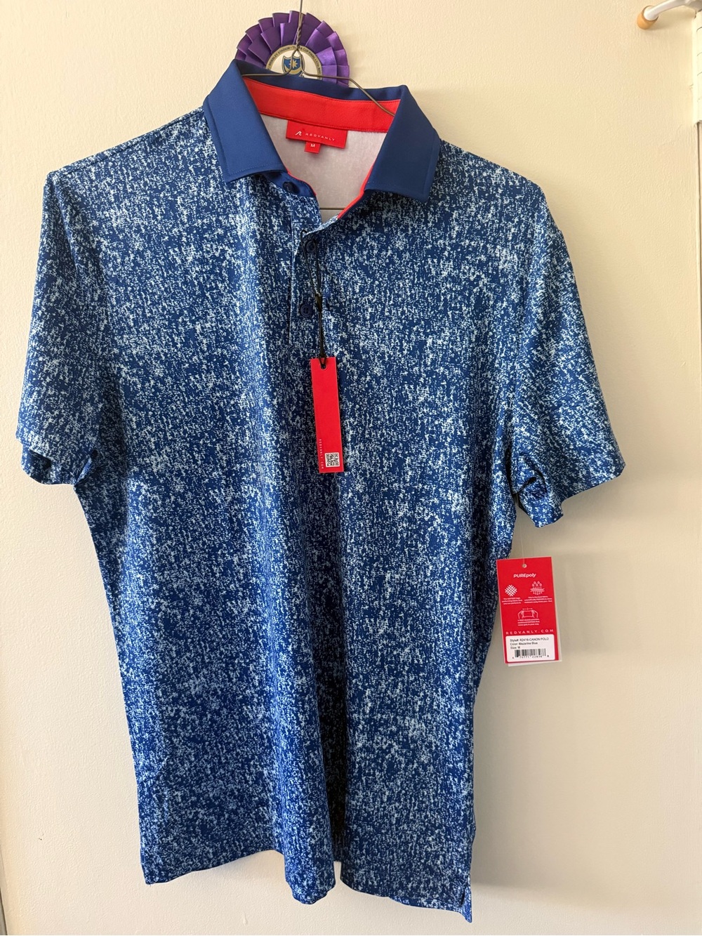 Redvanly Men’s Blue Heather Polo with Contrast Collar